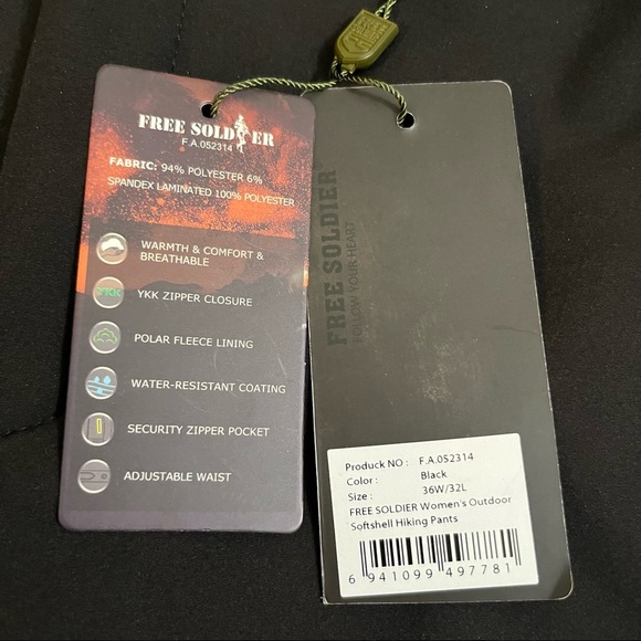 Free Soldier Women’s Black Outdoor Softshell Hiking Pants 36 x 32 NWT - Picture 11 of 14